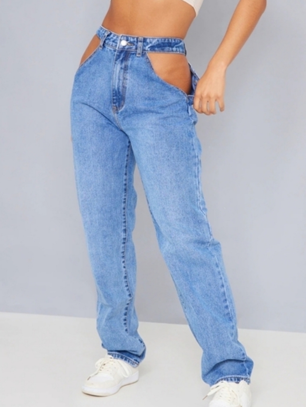 Pretty Little Thing 90s Baggy Cut Out Jeans Dark Wash Sz 6